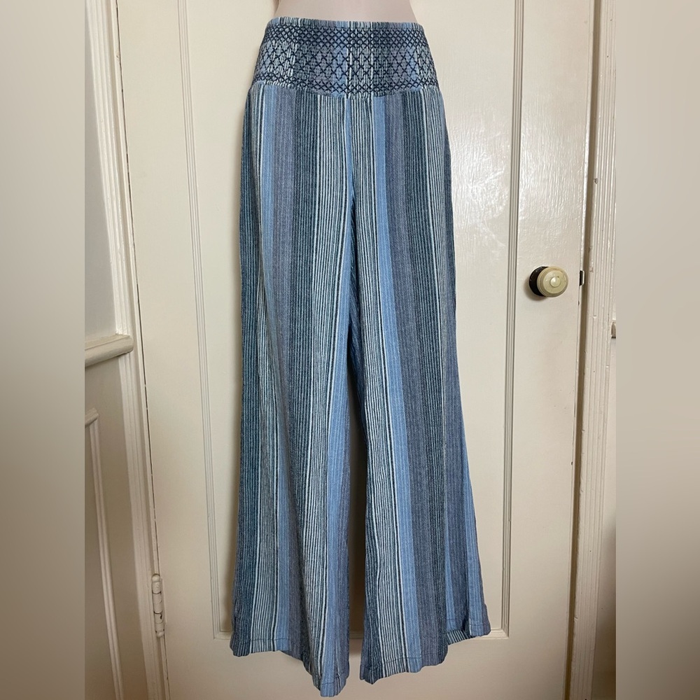 SO Linen Blend Shirred Elastic Waist Beach Day Wide Leg Pants